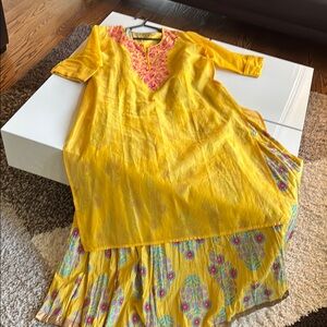 Yellow Floral Embroidered Kurta with lehenga skirt ( Final Sale)